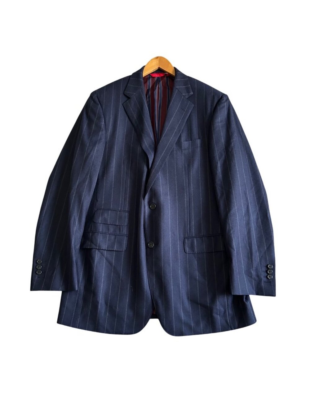 Samuelsohn Navy Pinstripe Wool Blazer Jacket Sz 42L Super 120s Made In Canada